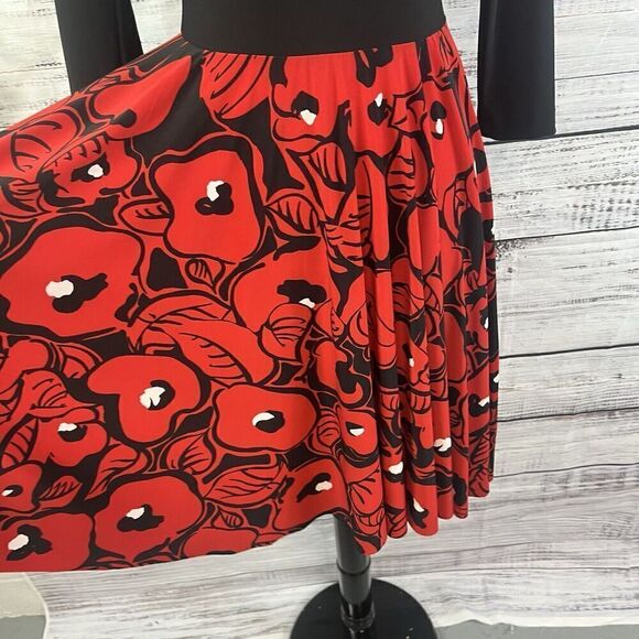 Kamalikulture Dress sz Small Black Red Floral Stretch Knee Modest Career Church - Picture 12 of 16